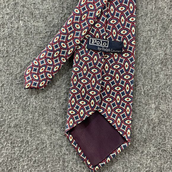 VTG Polo Ralph Lauren Necktie Mens Silk Geometric 90's Hand‎ Made A1 - Picture 2 of 6